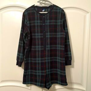Old Navy - Green Plaid - Fleece Romper Pajamas - M